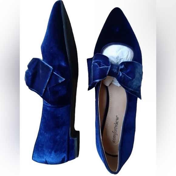 My altered eyes ooak Comfortview Slip On BALLET Flats BOW SAPHIRE VELVET - Picture 2 of 11